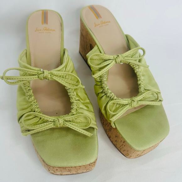 Sam Edelman Dova Green Satin Cork Wedge Platform Sandals Y2K Heels 8.5 - Picture 5 of 9